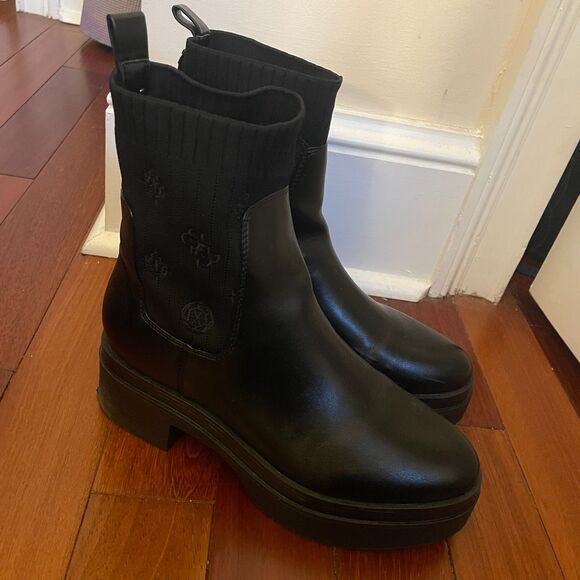 GUESS Chunky Sock Boots Sz 8 Black Goth Grunge Whimsygoth Classic Neutral - Picture 4 of 6